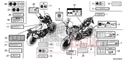 WARNETIKETT (CRF1000A2/AL2/D2/DL2) CRF1000D2J de 2018